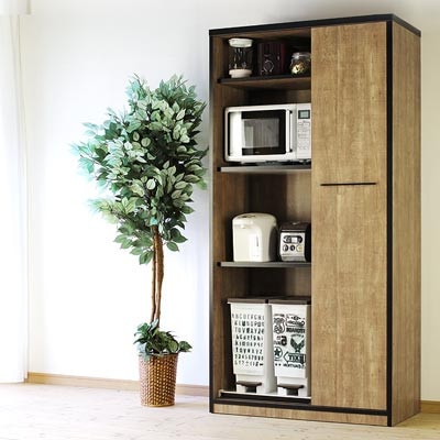 幅92.7cm引き戸食器棚 L.A.【カラー:レディオーク】【配送不可地域：離島】