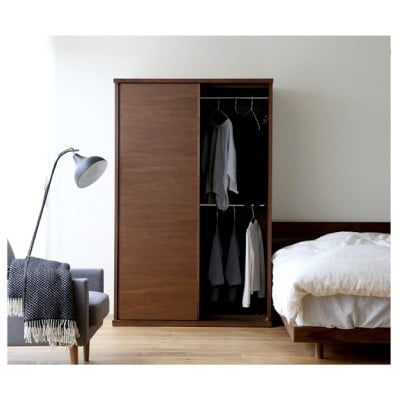 木製クローゼット レッチェ120 ワードローブ 引き戸 ウォルナット【10年保証】【高野木工】