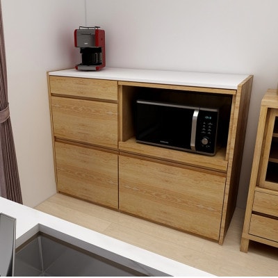 天然木製キッチンボード  食器棚 ハーベスト130set A【カウンター型】ホワイトオーク材【配送不可地域：離島】