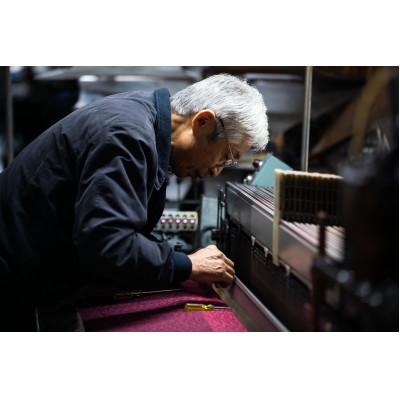 筑後市産織物　紳士用甚平(しじら織・縞柄) 紺 Lサイズ