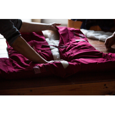 筑後市産織物の婦人市松柄やっこはんてん　赤