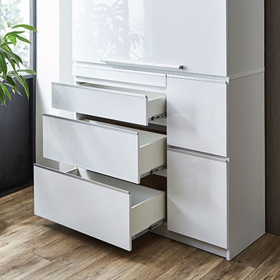 食器棚 レンジ台 ナポリ スライドアップ扉タイプ 幅120【カラー:鏡面ホワイト】【配送不可地域：離島】