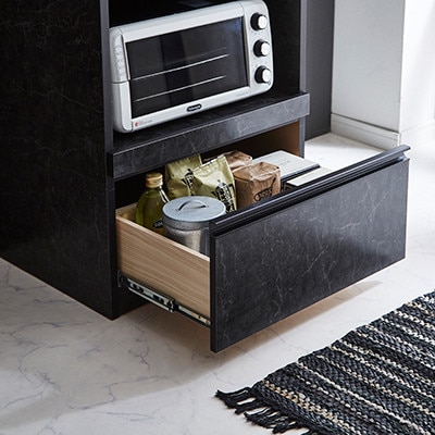 幅59cmコンパクトサイズ レンジ台 スイム【カラー:ストーンブラック】【配送不可地域：離島】