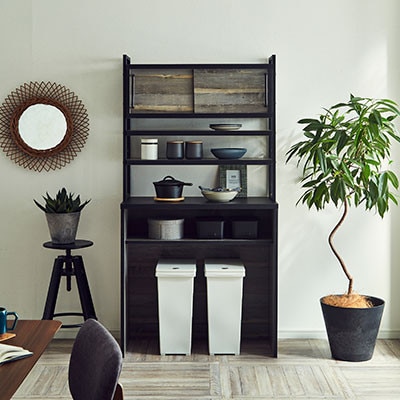 食器棚・レンジ台 アイン(上台引き戸タイプ)幅89.7cm【カラー:ブルックリン】【配送不可地域：離島】