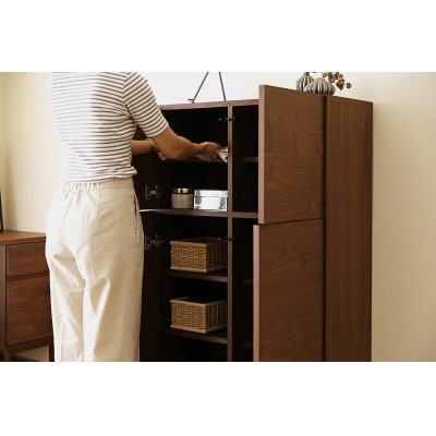 天然木製 リビング収納 レッチェ80ハイキャビネット ウォルナット【10年保証】【高野木工】【配送不可地域：離島】