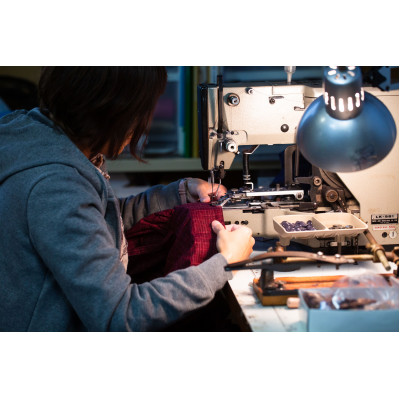 筑後産織物　井桁柄キッチンエプロン 　青