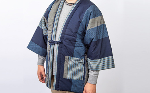 60双糸縞袢天　紺