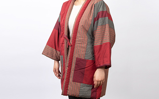 60双糸縞袢天　赤