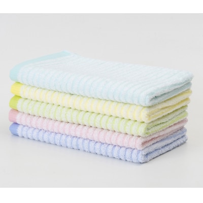 【日本製】ハーフサイズバスタオル 段パイル織り 5色・5枚セット