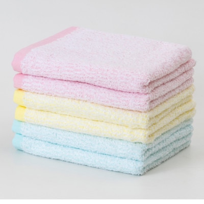 【日本製】梨地パイル織り パステルカラー フェイスタオル 3色 6枚セット