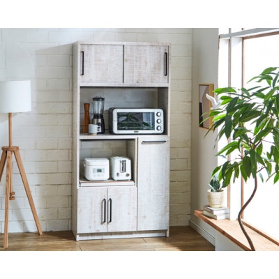 食器棚 レンジ台 キッチンボード 令和 幅83【カラー:アンティークホワイト】【配送不可地域：離島】