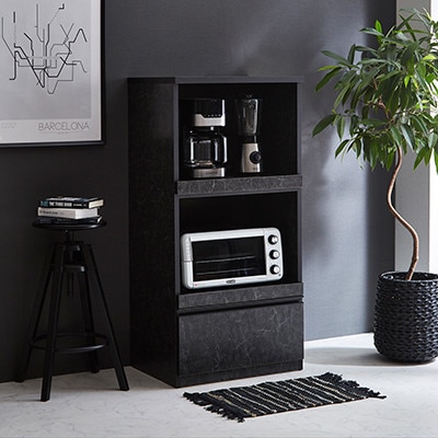 幅59cmコンパクトサイズ レンジ台 スイム【カラー:ストーンブラック】【配送不可地域：離島】