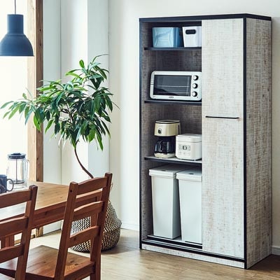 幅92.7cm引き戸食器棚 L.A.【カラー:アンティークホワイト】【配送不可地域：離島】