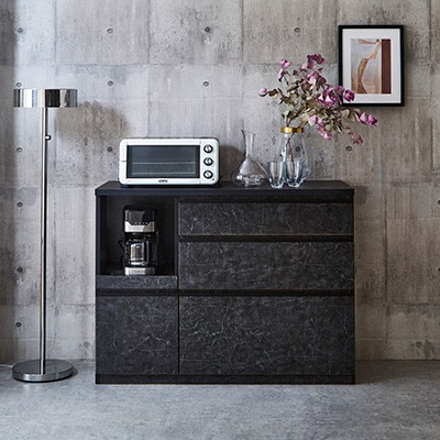 キッチンカウンター レンジ台 レンジボード アンサンブル 幅119.7 【カラー:ストーンブラック】【配送不可地域：離島】