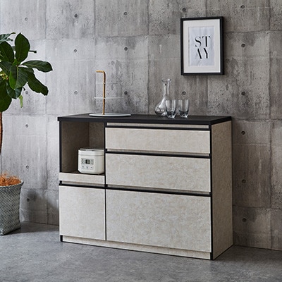 キッチンカウンター レンジ台 レンジボード アンサンブル 幅119.7 【カラー:ストーンホワイト】【配送不可地域：離島】