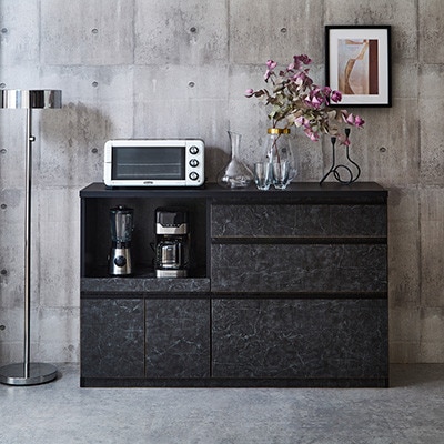 キッチンカウンター レンジ台 レンジボード アンサンブル 幅139.1 【カラー:ストーンブラック】【配送不可地域：離島】