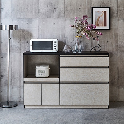 キッチンカウンター レンジ台 レンジボード アンサンブル 幅139.1 【カラー:ストーンホワイト】【配送不可地域：離島】