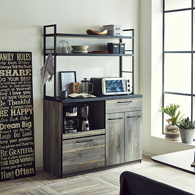 食器棚・レンジ台 アイン(上台棚板タイプ)幅119.7cm【カラー:ブルックリン】【配送不可地域：離島】