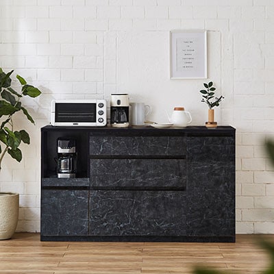 キッチンカウンター レンジ台 レンジボード アンサンブル 幅159.2 【カラー:ストーンブラック】【配送不可地域：離島】