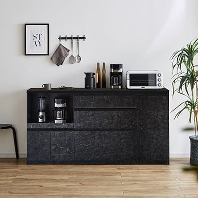 キッチンカウンター レンジ台 レンジボード アンサンブル 幅178.6 【カラー:ストーンブラック】【配送不可地域：離島】