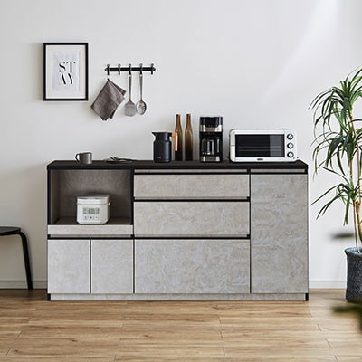 キッチンカウンター レンジ台 レンジボード アンサンブル 幅178.6 【カラー:ストーンホワイト】【配送不可地域：離島】