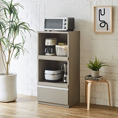 幅59cmコンパクトサイズ レンジ台 スイム【カラー:アッシュグレイ】【配送不可地域：離島】