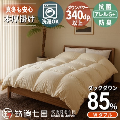 抗菌ダウン85% 1.4kg本厚掛け 洗える羽毛布団ダブル (アイボリー無地) 筑後七国羽毛ふとん