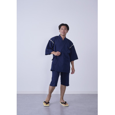 筑後市産織物　紳士用甚平(しじら織・無地) 濃紺 Lサイズ