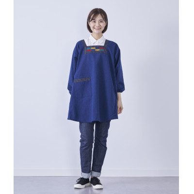 筑後市産織物で作った　割烹着　紺