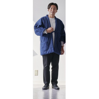 筑後市産織物　紳士グノマ柄はんてん　紺