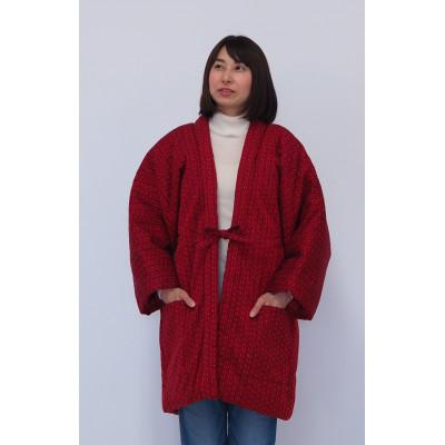 筑後市産織物　婦人　雨だれ柄はんてん　赤