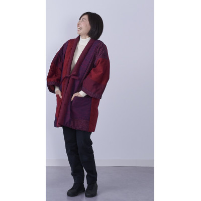 筑後市産織物　婦人切り替えはんてん　赤