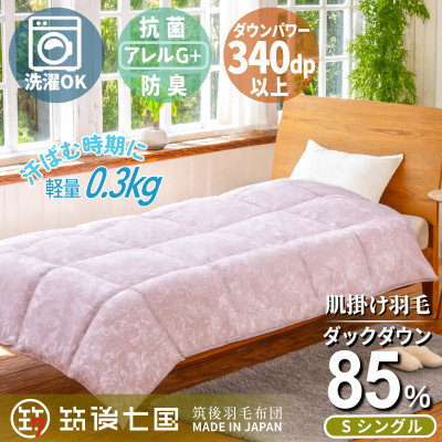 抗菌ダウン85% 0.3kg 洗える肌掛け羽毛布団シングル (ピンク系)【筑後七国羽毛ふとん】