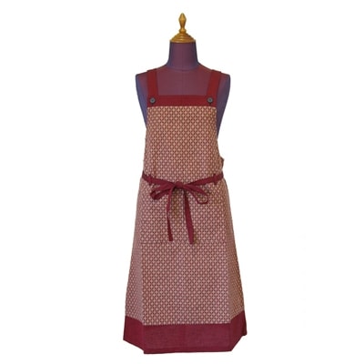 井桁柄キッチンエプロン エンジ