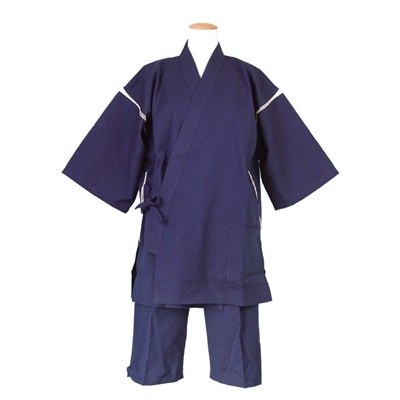 筑後市産の織物 紳士用甚平(しじら織・無地) 薄紺 Lサイズ