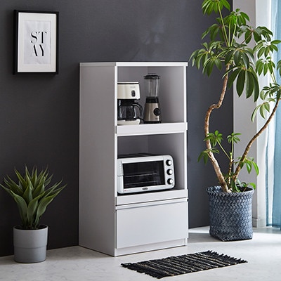 幅59cmコンパクトサイズ レンジ台 スイム【カラー:ホワイト】【配送不可地域：離島】