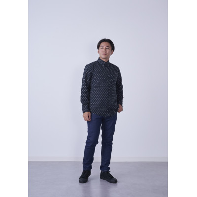 福岡県筑後市産織物 グノマ柄紳士シャツ 黒 Mサイズ