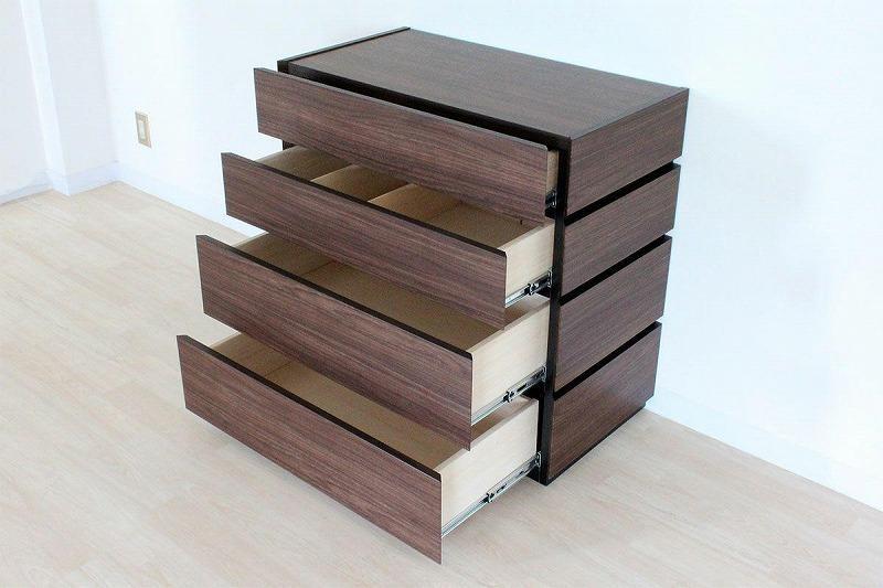 【幅80 奥行42.8 高さ80.3】モダニカ80-4チェスト（ブラウン色）