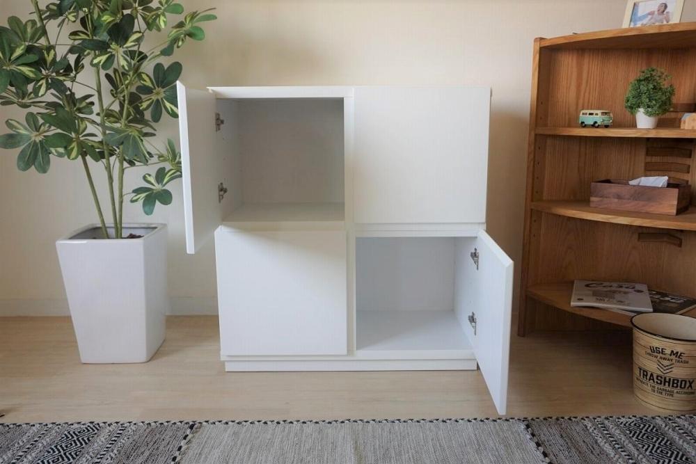 オスロ改80センチ幅2段キャビネット ホワイト4面鏡面