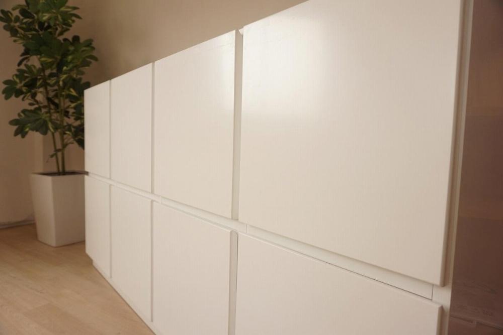 オスロ改160センチ幅2段キャビネット ホワイト4面鏡面