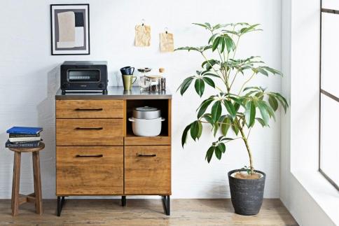 ブルックリンスタイルのステンレス天板キッチンカウンター 85cm幅