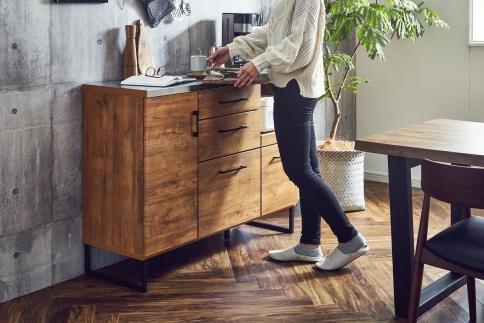 ブルックリンスタイルのステンレス天板キッチンカウンター 120cm幅