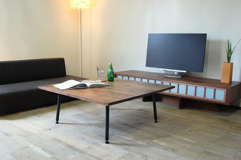 【無垢天板＆シンプル鉄脚デザイン】TEZUローテーブル 90　ウォールナット