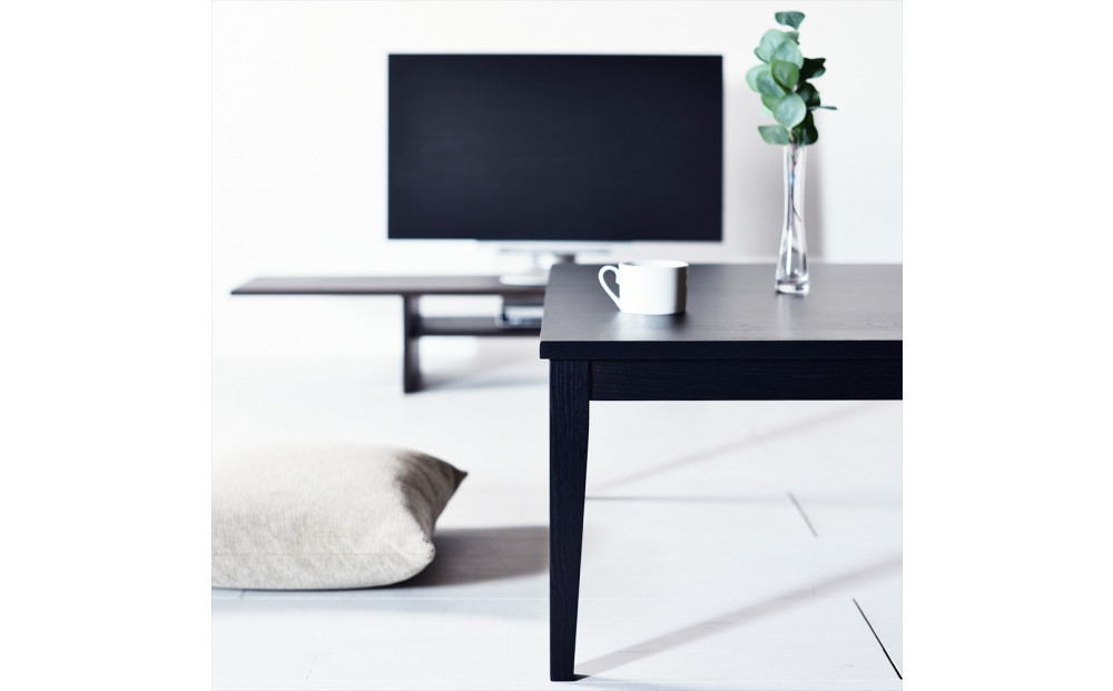 【シンプルモダンな家具のお部屋に】 シャープなデザインのＮＯ１センターテーブル120×120 オークブラック ローテーブル 無垢材 国産 大川家具