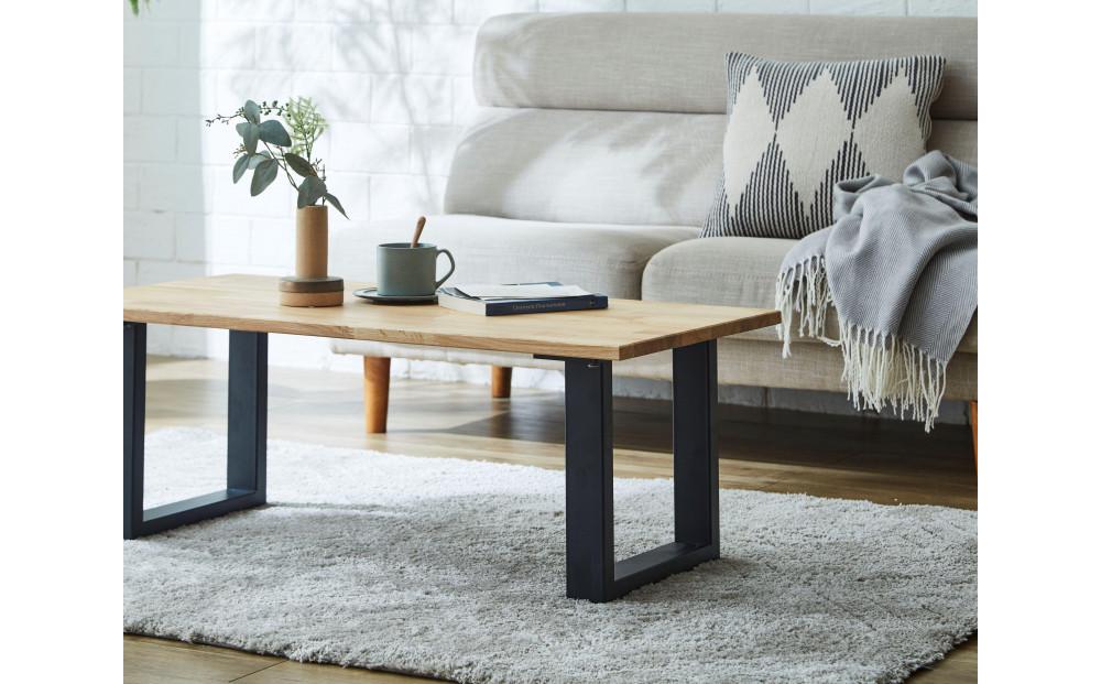 【大川家具】無垢材 センターテーブル 食卓テーブル ローテーブル リビングテーブル 幅1000 ホワイトオーク 天然木 国産 日本製 鉄脚 完成品 組み立て不要 高級感 インダストリアル