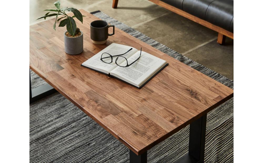 【大川家具】無垢材 センターテーブル 食卓テーブル ローテーブル リビングテーブル 幅1000 ウォールナット 天然木 国産 日本製 鉄脚 完成品 組み立て不要 高級感 インダストリアル