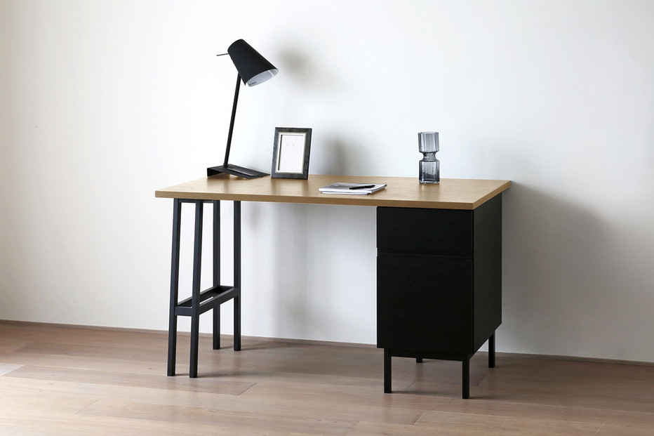 【開梱設置】高野木工 プレーンデスク SET6 天板/オーク パーツ/オーク黒塗装（W120×D70cm）【10年保証】