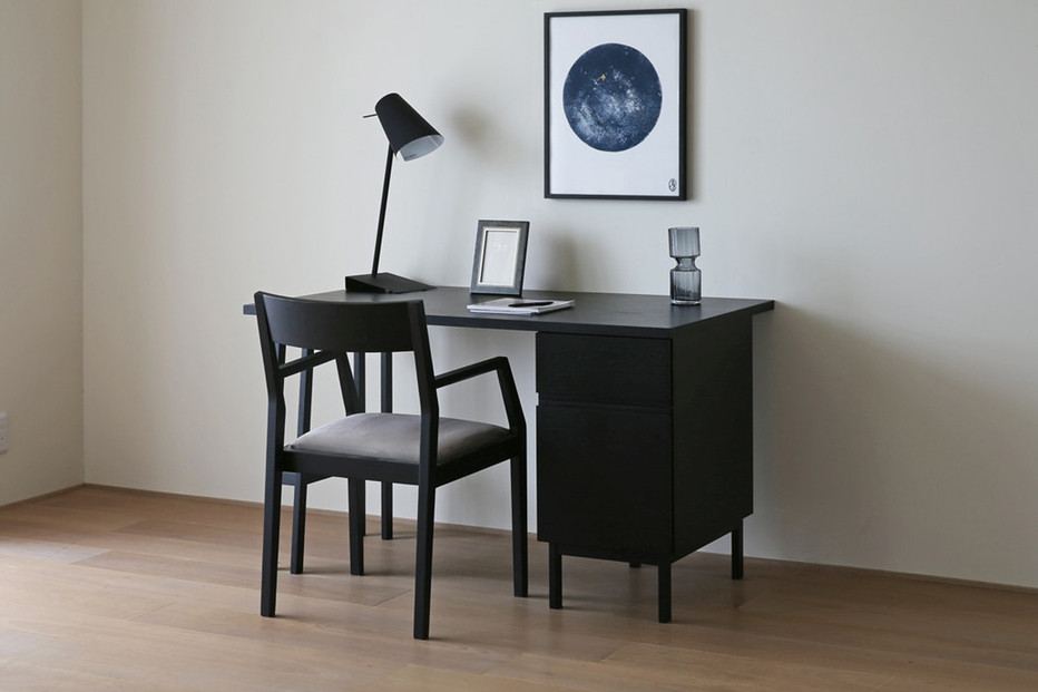 【開梱設置】高野木工 プレーンデスク SET5 オーク黒塗装（W120×D70cm）【10年保証】