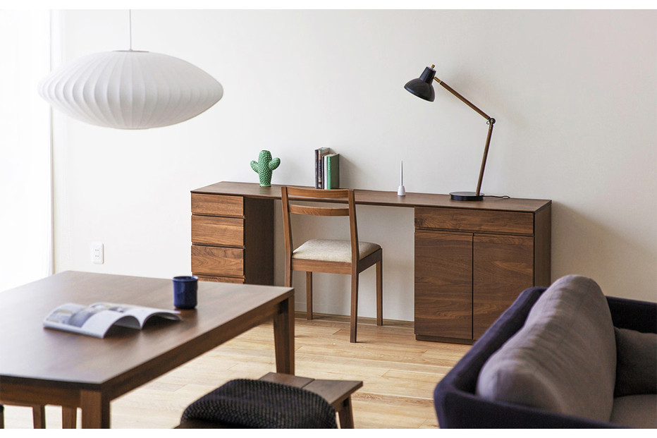 【開梱設置】高野木工 アスター オーダー突板天板 (幅90cm 奥行き60cm) + 60デスク + 30チェスト + 90ラック 天板のみ受注生産 ※チェア別売 ウォルナット【10年保証】