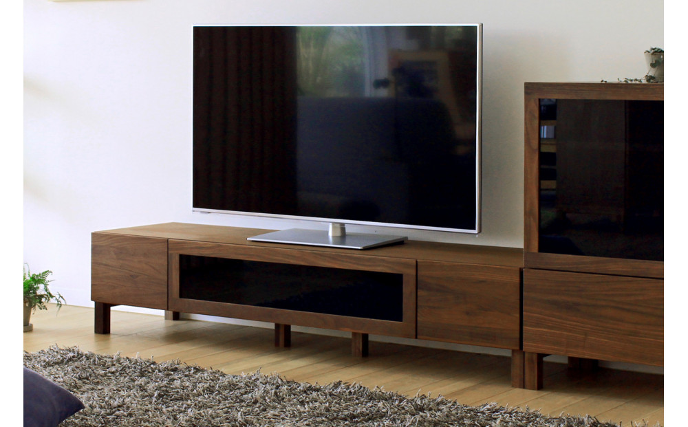 【開梱設置】高野木工 LECCE レッチェ 164TVボード ウォルナット  (黒ガラス) 【10年保証】